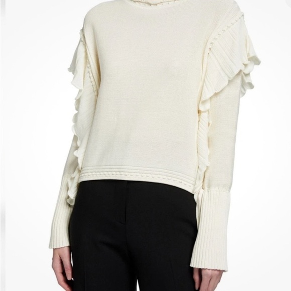 Rebecca Taylor Cream Ruffle Cotton Sweater - Picture 4 of 6